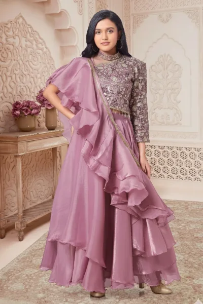 Lavender Embroidery, Sequins, Beads, Mirror, Zari and Stone work Lehenga Choli